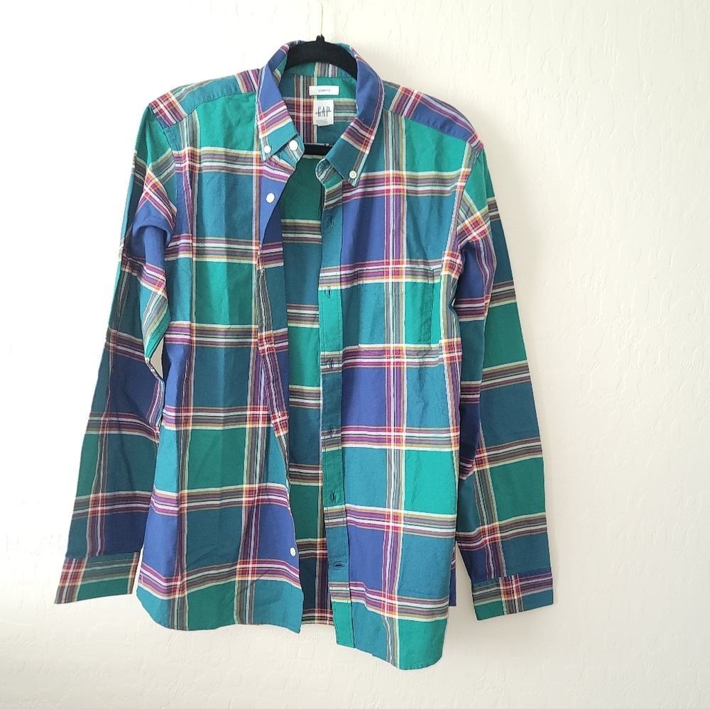 Mens Gap Plaid Button-Up Shirt 100%cotton